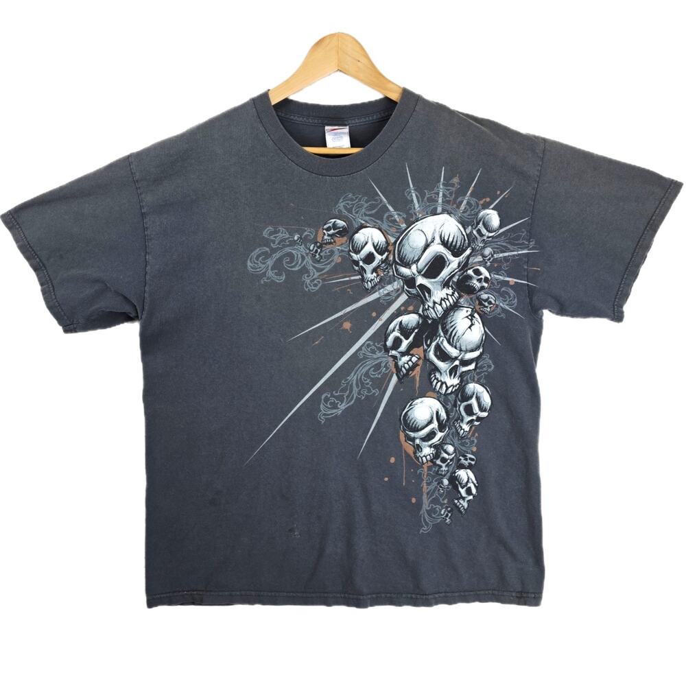 Vintage Y2k Skulls & Smoke Shirt Mens Size XL Gray Skater Grunge Tennesse River